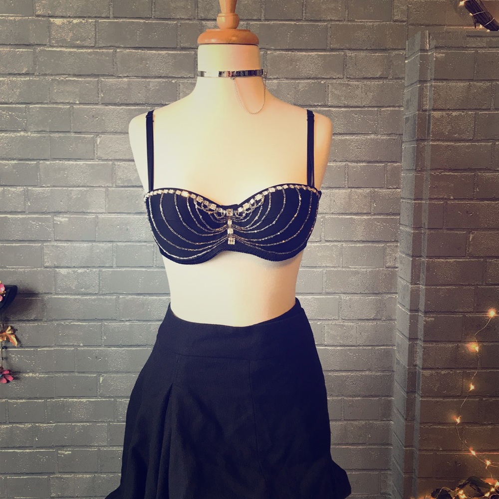 Handmade black beaded bra size 34B